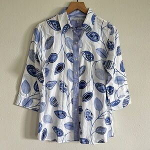 Gretchen Scott Button Up 3/4 Sleeve Paisley Cotton Lightweight Tunic Top Size S